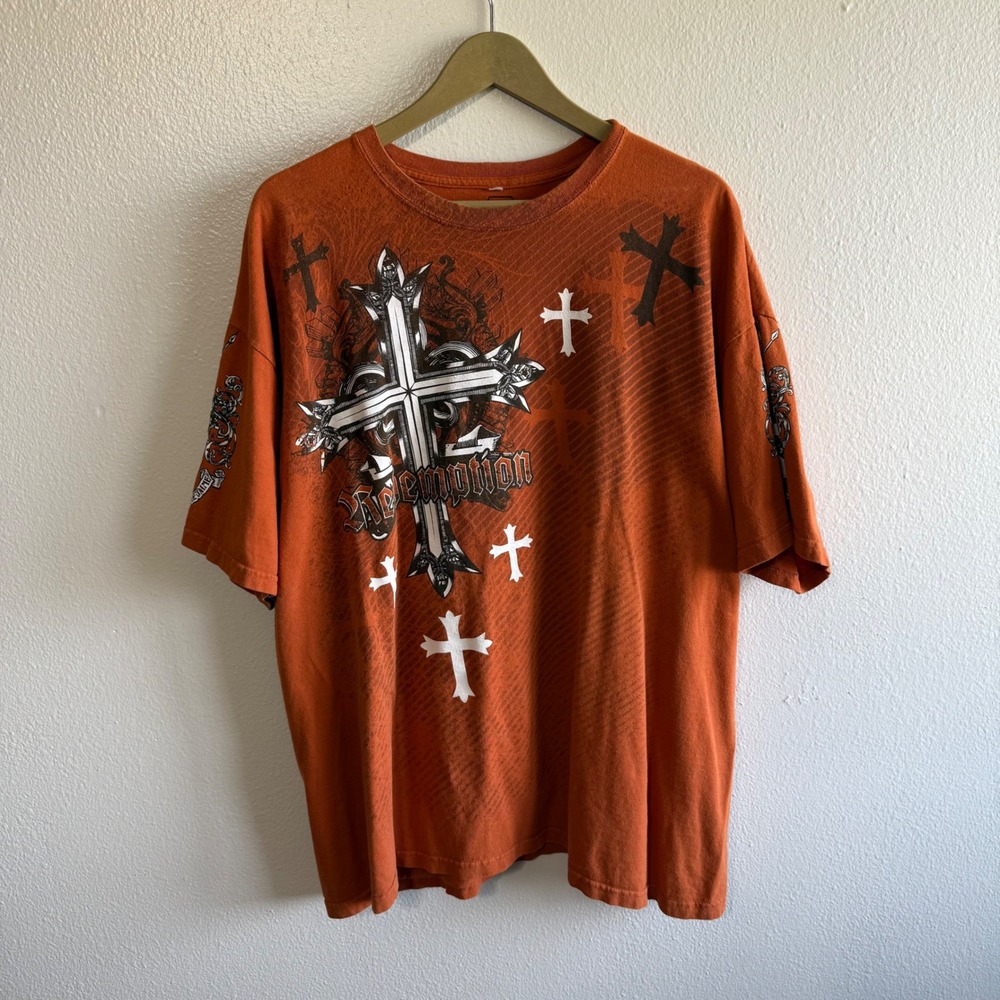MMA Elite Size 2XL Orange Black Graphic Tee Shirt Cybergoth Punk Y2K Grunge